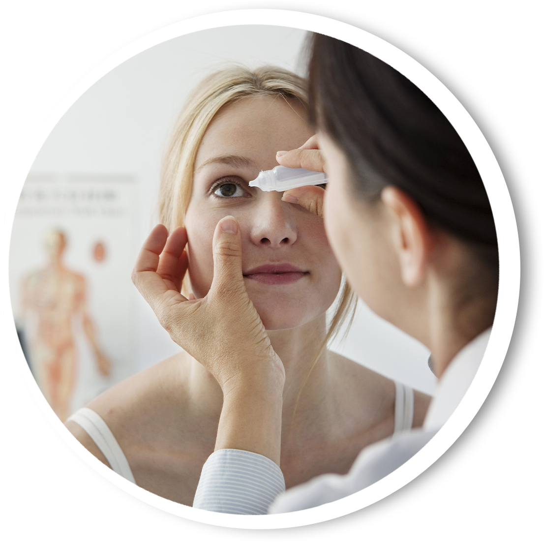 Doctor putting eyedrops in patients eyes