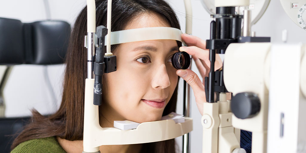 Woman getting an eye exam