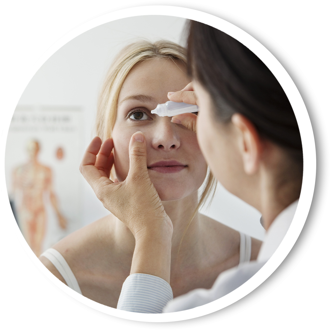 Doctor putting eyedrops in patients eyes